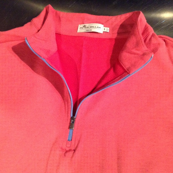 Peter Millar Men's L Quarter Zip Pullover Shirt Salmon Pima Cotton Blend - Picture 4 of 9